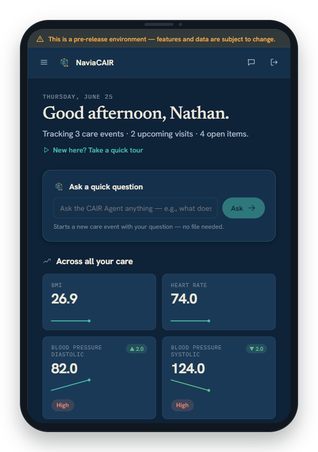 The new, calmer NaviaCAIR home screen